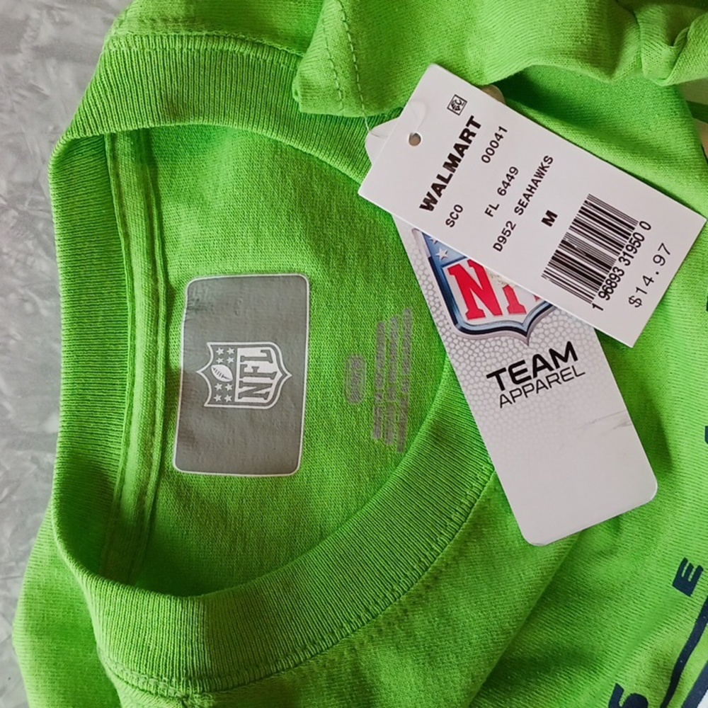 NFL - Seattle Seahawks Bright Green Tees- 2 shirts / med & XL - Picture 5 of 8